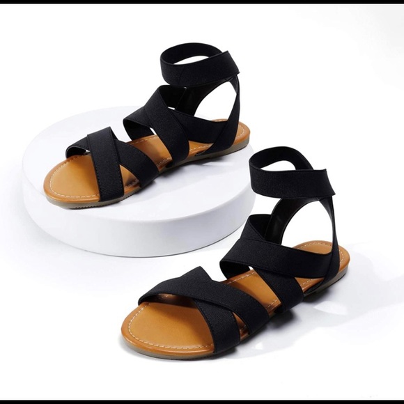 Trary Ankle Strap Casual Elastic Flat Sandals for Women - Picture 1 of 5